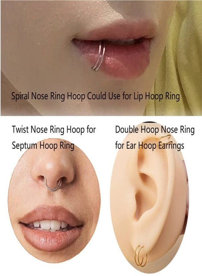 Renkovte Double Nose Ring for Single Piercing,20G Snug Spiral Nose Ring 8mm Thin Nose Rings Hoops Twist Nose Piercing Jewelry for Women Men(Left Side 4PCS 8mm) - Image 4